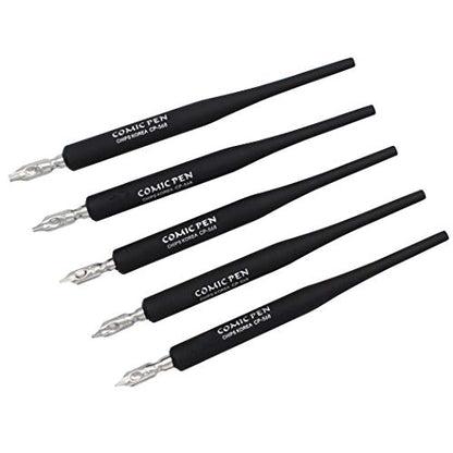 Plastic Professional Manga Gothic Pen Dip Pen Set with 5 Nibs Manga Calligraphy Drawing Pen Kit - 5 Pcs, Black - color: Black
