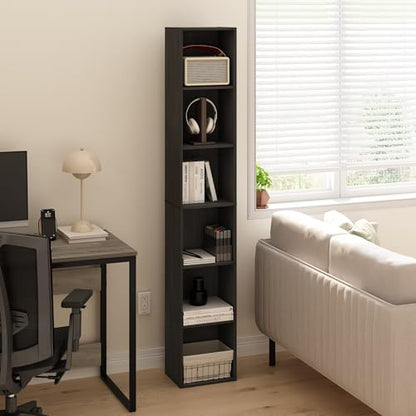 Furinno LUDER Book Shelf, 6-Tier Tall Modern Bookshelf, Bookcase with Open Shelves, 9.3 x 12 x 71, for Living Room, Bedroom, Home Office, Blackwood - color: Blackwood, size: 6-Tier, 12.1-Inch Width
