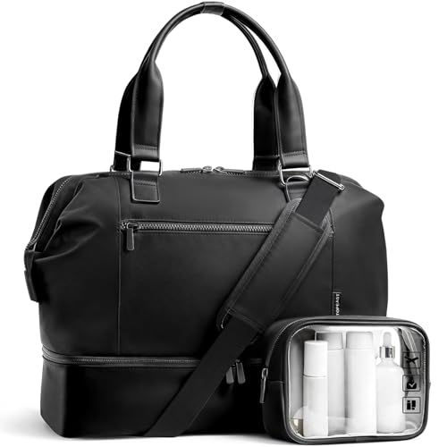 Travel Duffle Bag for Women,40L Weekender Bags Airline Approved Carry On with Shoe Compartment & Waterproof Wet Pocket, Durable Nylon Weekender Overnight Bag for Travel, Gym, Business Trip, Black - color: Black