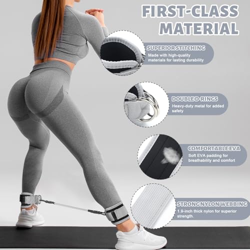 RoundFunny Pilates Ring Circle Set 18 Pcs Exercise Equipment Accessories for Women Workouts Pilates Ball Stretching Strap Magic Circle Yoga Ring Gym Back Bag Resistance Band Anti Slip Socks - color: Grey