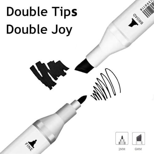 Arhomet 6pcs Black Alcohol Markers Set, Dual Tips Art Markers Drawing Sketched Double Tipped for Beginner Adults Artists (Black) - color: Black