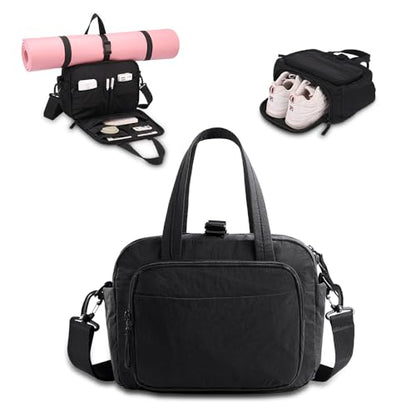 mini gym bag for women, travel duffel bag with wet pockets and Shoe Compartment,Lightweight carry on weekender duffel, water resistant,for sports,yoga,dance,black - color: black