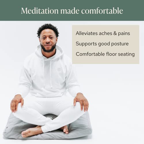 Mindful Modern 명상 쿠션 & 자부톤 명상 매트 번들 - 요가용 100% 면 명상 쿠션 세트 - 메밀 초승달 모양 Zafu 바닥 베개 직사각형 매트 - 슬레이트 그레이 색상