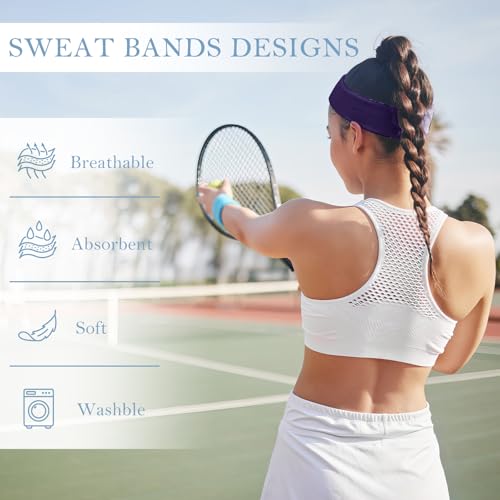 4 Pack Cotton Terry Sweat Headbands for Men Women Running Gym - color: Pink/Green/Sky Blue/Purple