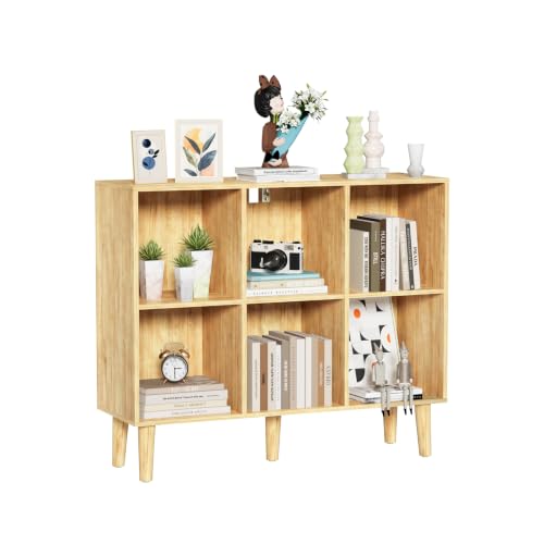 6 Cube Bookcase, Wooden Book Shelf Cube Storage Organizer with Legs, 2 Tier Bookshelf Freestanding Open Shelves for Home Office, Living Room, Bed Room (Oak, 6 Cube Horizontal) - color: Oak, size: 6 Cube Horizontal