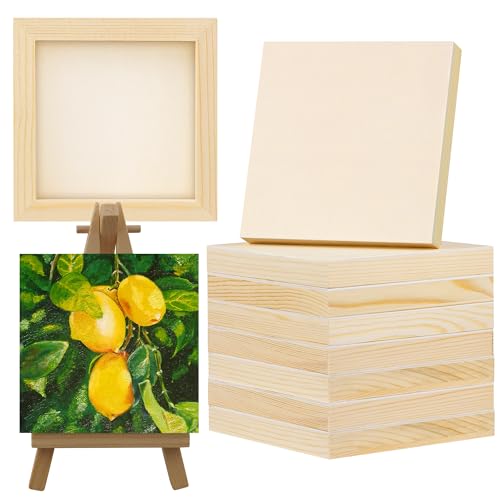 Aodaer 8 Pack Wood Panels 6 x 6 Inch Wooden Panels Canvas Unfinished Craft Wood Boards Panels for Art Crafts Acrylic and Oil Painting Pouring DIY Projects - size: 6 x 6 Inch