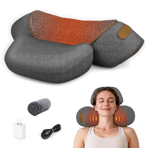 3-in-1 Neck Massager Pillow for Pain Relief, Neck Massager with Heat and Cervical Traction, Deep Tissue Massage Pillow for Shoulder & Back Comfort, Ergonomic Design for Men and Women (Deep Gray) - color: Deep Gray
