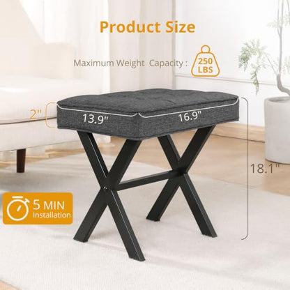 LUE BONA Vanity Stool, Square Linen Makeup Stool with Metal X Legs, Small Ottoman Stool Chair for Vanity, Modern Padded Vanity Seat Foot Rest Stool for Makeup Room, Living Room, Bathroom, Carbon Gray - color: Carbon Gray