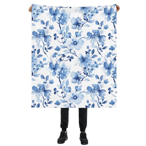 Pastel Floral Blanket, Blue Flower Soft Lightweight Throw Blanket for Sofa Couch Bed Room 50x60 inch - color: Pastel Blue