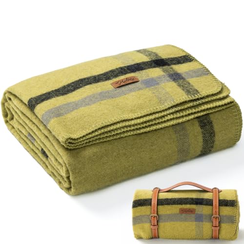Molithe 100% Wool Blanket, 48" x 62", Warm, Thick, Washable, Military | Great for Camping, Outdoors, Sporting Events, Survival Kits Green and Black - color: Forest, size: Medium