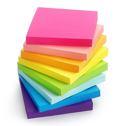 Sticky Notes 3x3 in, Bright Colors Self-Stick Pads, 8 Pads, 85 Sheets/Pad | Total 680 Sheets - color: 8 Pads 3x3 in Bright Colors Sticky Notes
