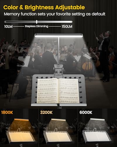 Glocusent Rechargeable Music Stand Light, 11.2” Wide Piano Light | 57 LED Clip On Light, 3 Colors & 5 Brightness Piano Lamp,140Hrs Runtime, For Musician/Piano Player/Sheet Music/orchestra - color: Black
