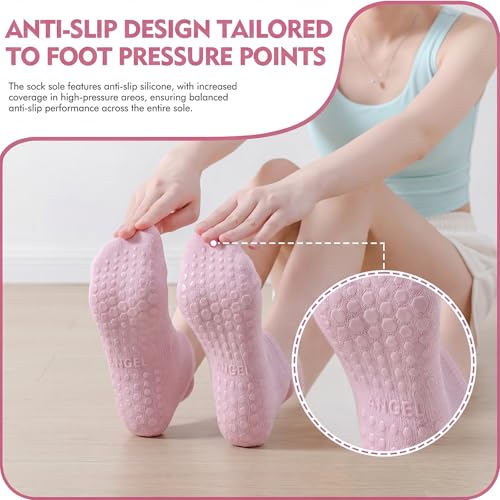 PilatesYogaGripSocksforWomenCushionedGrippyCottonNonSlipAthletic - color: 4 Pairs Purple
