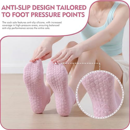 PilatesYogaGripSocksforWomenCushionedGrippyCottonNonSlipAthletic - color: 4 Pairs Purple