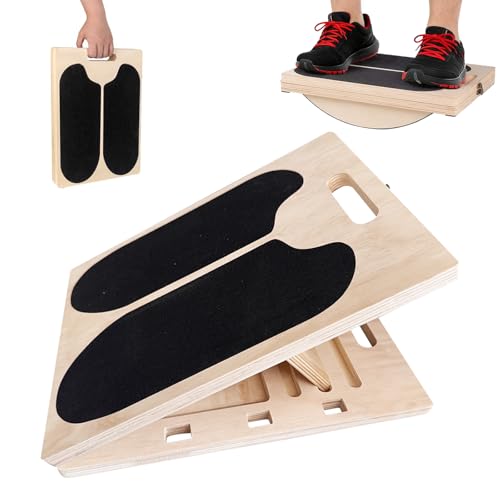 ZALL Slant Board Balance Board 2-in-1 Wooden Adjustable Calf Stretcher | Velour Squat Wedge Wobble Exercise Knee Ankle Heel Foot Pain Relief Incline