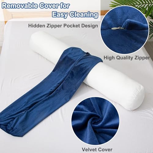 1 MIDDLE ONE Body Pillow, Memory Foam Round Body Pillows for Adults, Firm Long Bolster Pillow for Bed, Cylinder Tube Roll Pillow with Velvet Cover, 47x7.87 Inches, Navy Blue - color: Navy Blue
