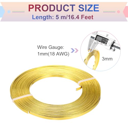MECCANIXITY Aluminum Flat Wire, 3mm 18 Gauge Bendable Nose Wire Soft Craft Jewelry Wire for Jewelry Making Handmade Crafts DIY Bezel Sculpting, Golden - color: Golden