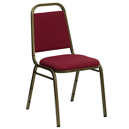 EMMA + OLIVER Burgundy Fabric Trapezoidal Back Stacking Banquet Chair - color: Burgundy Fabric/Gold Vein Frame