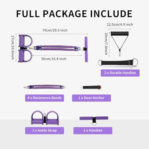 Multifunction Tension Rope, 2 Tubes Stretch Yoga Pedal Tension Strap, Adjustable Resistance, Tension Rope Fitness Equipment (Black) - color: Purple-2 Tubes
