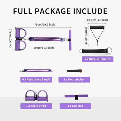 Multifunction Tension Rope, 2 Tubes Stretch Yoga Pedal Tension Strap, Adjustable Resistance, Tension Rope Fitness Equipment (Black) - color: Purple-2 Tubes