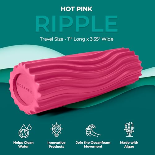 Oceanfoam Ripple Travel Foam Roller (11" x 3.35") Firm Mini Foam Roller for Physical Therapy, Deep Tissue Massage, Back Pain - High Density, Ergonomic Wave Textured, Yoga, Pilates, Exercise (Hot Pink) - color: Hot Pink