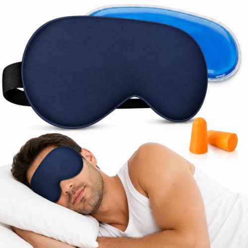 Cooling Sleep Mask with Mulberry Silk Surface & Removable Gel Pack - color: Cooling Navy Blue