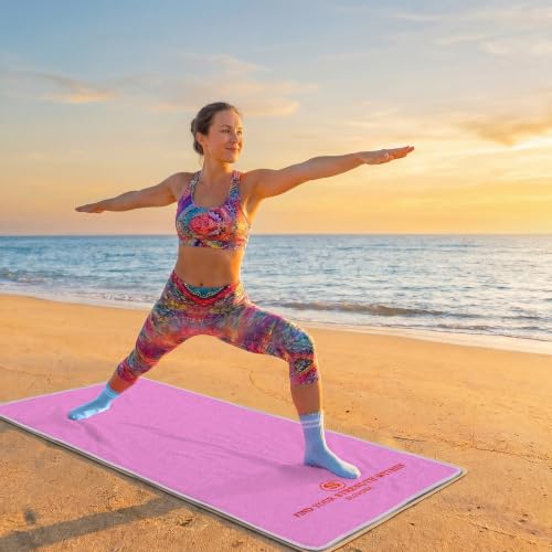Upgraded Yoga Mat Towel with Bonus Grip Socks, Elegant Embroidered - color: Orchid Purple