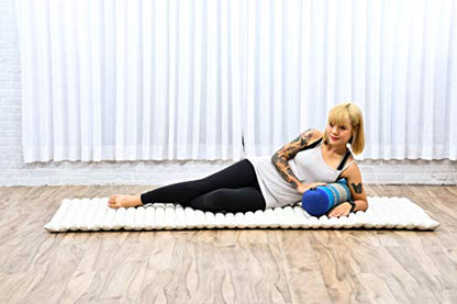 Leewadee Small Yoga Bolster – Shape-Retaining Cervical Neck Roll, Tube Pillow for Comfortable Reading, Kapok Filling, 22 x 6 x 6 inches - color: Sf28 - Blue