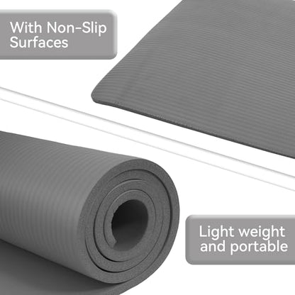 Fitvids Yoga Mat, 1/2-Inch Extra Thick High Density Exercise Mat, Anti-Tear Exercise Yoga Mat with Carrying Strap, Suitable for Various Yoga Exercises - color: Gray