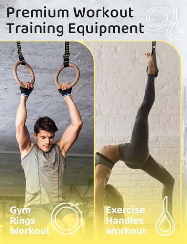 GHB Gymnastic Rings Wooden Gym Rings 1.25" Olympic Rings Adjustable Straps Pull Up Rings Sets for Workout Bodyweight Fitness Training - style: 32mm Rings & Carabiner Numbered Straps Set