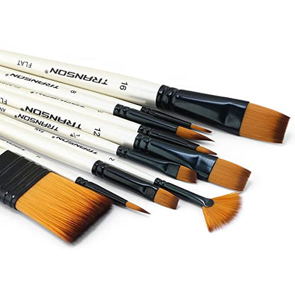 Transon Paint Brush Kit 10pcs Art Brushes and 1 Paint Spatula with Brush Case - color: White