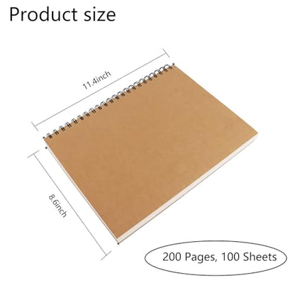 BGJRBY 8.6 inch x11.4 Inch Spiral Sketch Book Large Notebook（Built-in drawing board） Kraft Cover Blank Sketch Pad Wirebound Sketching for Drawing Painting (2 Pack) 200 Pages, 100 Sheets