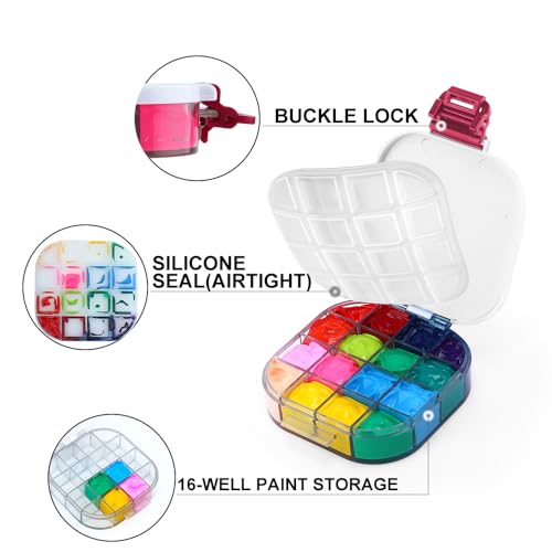 Transon Airtight Paint Storage Palette Box 16 Wells Fuchsia Color - color: Pink