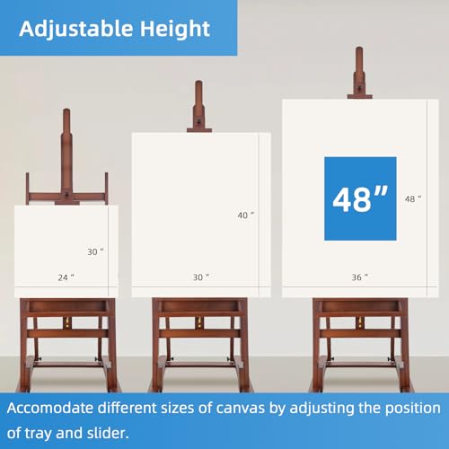 Falling in Art Extra Large H-Frame Studio Easel with Storage Tray (Walnut) | Solid Beechwood Artist Easel , Adjustable Canvas Holder Stand with Rolling Wheels for Painting Adult - style: Studio Easel Walnut