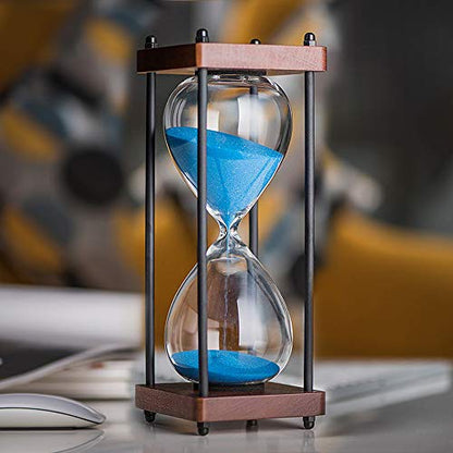 Large Hourglass Timer 60 Minute, Decorative Wooden Sandglass, Blue - color: Blue Sand
