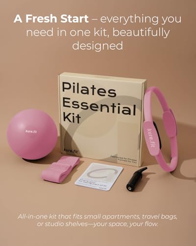 Pilates Kit | Pilates Equipment Set for Home Workouts | Accessories & Guide - color: Pink, style: Essential Kit - 3PC
