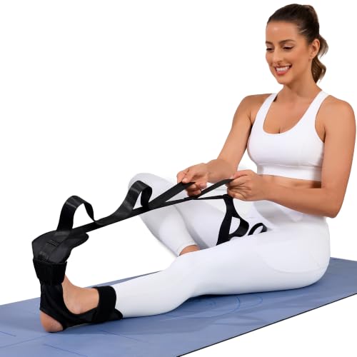 Foot Stretcher for Plantar Fasciitis, Calf & Achilles Leg Stretching Strap | Full foot holder keeps foot aligned for plantar fascia, heel, calf, Achilles, hamstring and ankle stretching