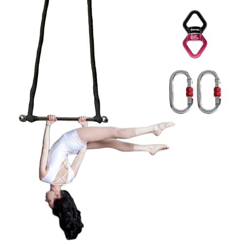 PRIOR FITNESS Aerial Trapeze Bar Kit,SGS Certified, 6.5ft&8.2ft Available | 3355 lbs Breaking Load, 2M & 2.5M, White & Black Color to Choose, 25mm Nylon Ropes, Stainless Steel Bar,W/Rigging Hardware - color: black, size: 2.5m