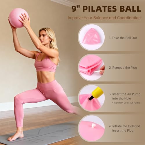 Uyittour 16PCS Pilates Kit for Home Workouts, Essential Equipment Set with 12'' Ring & 9” Ball, 5 Resistance Bands - Pilates Starter Kit for Women, Full Body Toning & Strength