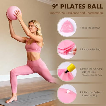 Uyittour 16PCS Pilates Kit for Home Workouts, Essential Equipment Set with 12'' Ring & 9” Ball, 5 Resistance Bands - Pilates Starter Kit for Women, Full Body Toning & Strength