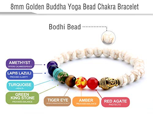 Men Women 8mm Lava Rock 7 Chakra Beads Chakra Bracelet - color: Golden Buddha1