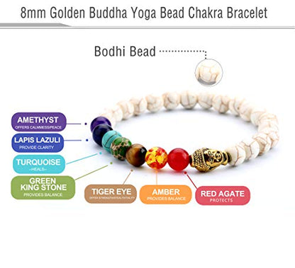 Men Women 8mm Lava Rock 7 Chakra Beads Chakra Bracelet - color: Golden Buddha1