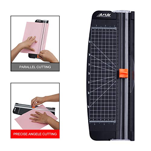 ArtAt 12-Inch Paper Cutter with Auto-Retractable Blade A4 Portable Trimmer | Inch/cm dual dcale precise measurement & cutting for cardstock, photos, crafts, gift cards, coupons, kraft labels