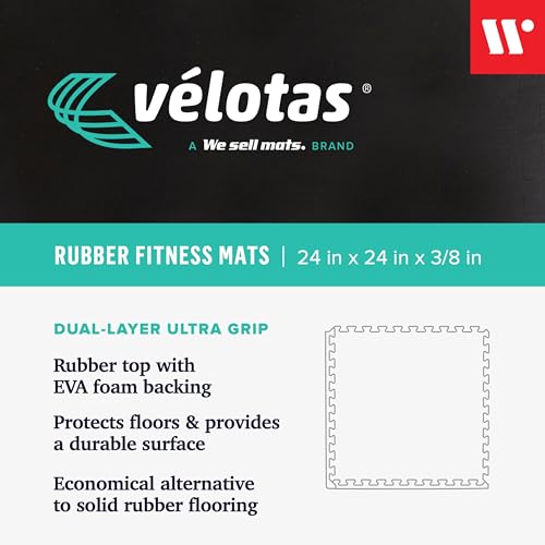 Velotas 3/8-Inch Thick Interlocking Foam Tiles with Rubber Top - Personal Fitness Mat, EVA Foam Puzzle Floor Tiles, for Home Gym Workouts - color: Light Gray Fleck, style: 48 Square Feet (12 Tiles)