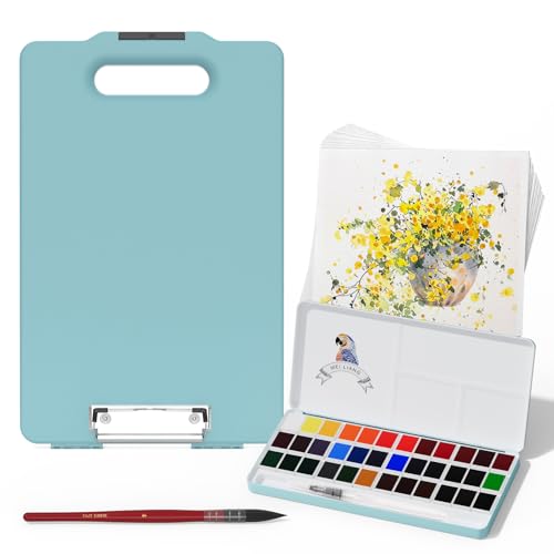 Travel Watercolor Paint Set, Watercolor Set Includes 36 Colors Solid Watercolors + 7.5x7.5 inch 50% Cotton Watercolor Paper(20 Sheets) + 1 Watercolor Brush + Green Handheld Organizer - color: 36 Colors, style: Green Handheld Organizer