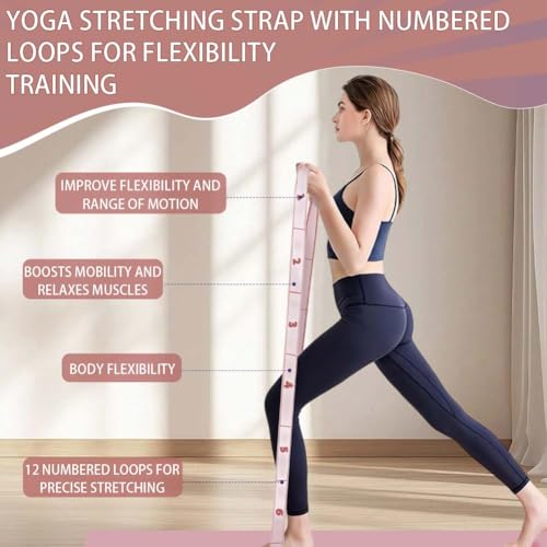 2PCS Elastic Yoga Stretching Strap with 12 Loops Stretch Resistance Exercise Bands for Yoga,Pilates,Dance,Rhythmic Gymnastics,Physical Therapy,Ballet Couple Style