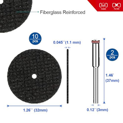 Cutting Wheel Set Compatible with Rotary Tool with 1/8" Shank, 545 Diamond Cut-Off Wheel 20 pcs, HSS Saw Blade 6pcs, Fiberglass Cutting Wheel 10pcs, Resin Cutting Discs 10pcs,1 Screwdriver,1 Collet
