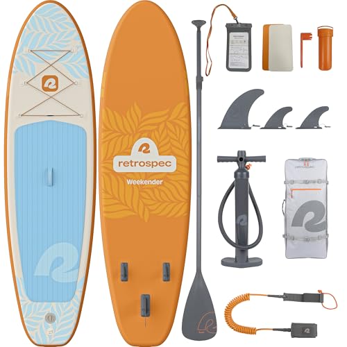 Retrospec Weekender Inflatable Stand Up Paddle Board Includes Paddle, Pump, and Accessories 10’6” Lightweight iSUP, Puncture Resistant Inflatable Paddle Board for Adults - color: Creamsicle