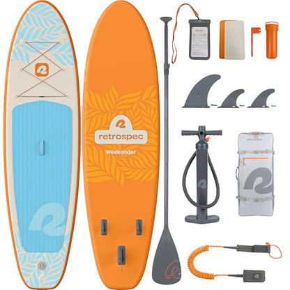Retrospec Weekender Inflatable Stand Up Paddle Board Includes Paddle, Pump, and Accessories 10’6” Lightweight iSUP, Puncture Resistant Inflatable Paddle Board for Adults - color: Creamsicle