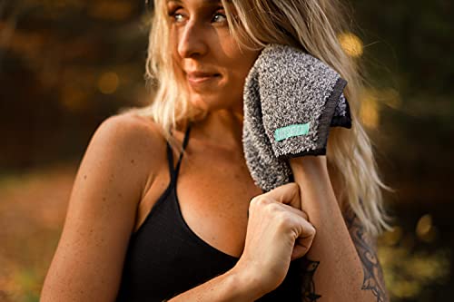 FACESOFT Mini and Nano Detox Sweat Charcoal Towel Multipack - Infused with Activated Charcoal - Pulls Oils and Toxins from Skin - Absorbent Cotton Exercise Towel - No Synthetic Microfibers - 2 Pc